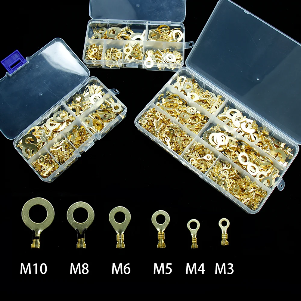 

Car Open Barrel Copper Crimp Round Terminals O-type Cable Wire Connector Cold Pressing Nose Brass Eyes Non-Insulated Ring Lugs