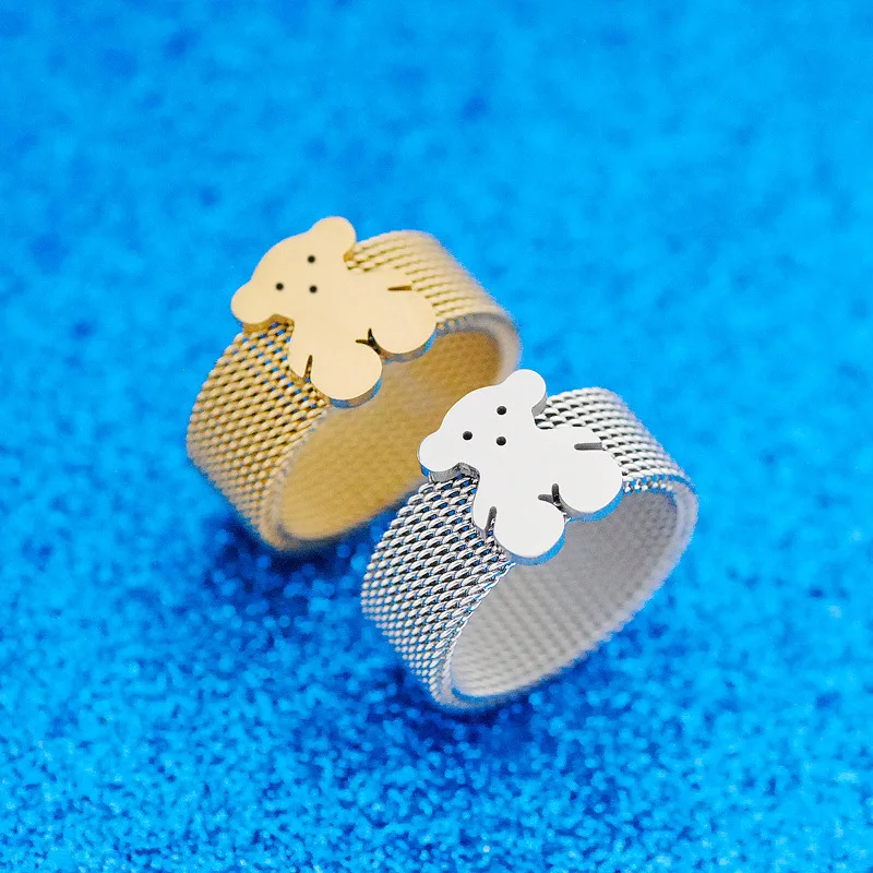 

Bear Ring Stainless Steel Bear Mesh Ring Stainless Steel Jewelry Size 16-20mm In Diameter Rings for Women Couple Wedding Rings