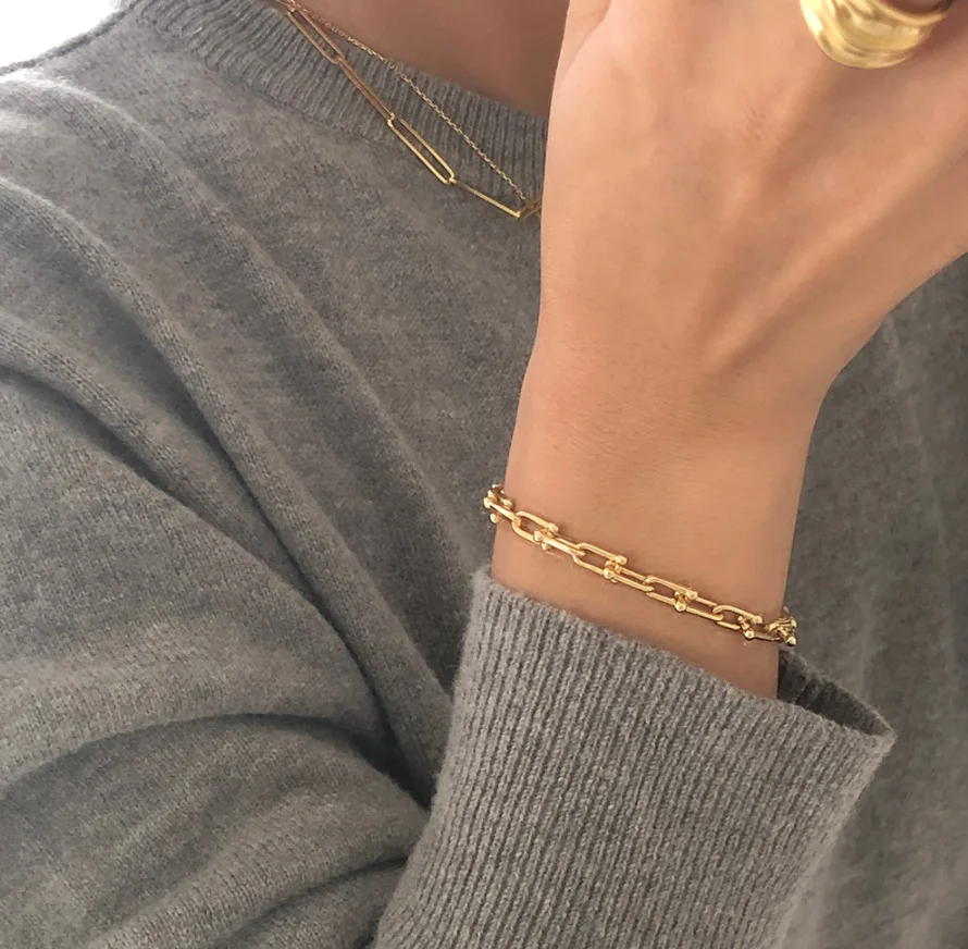

ORYANA s925 Sterling Silver U Shape Connector Chain Bracelet Bangle Rolo Chain New Fashion Punk Bangle Bracelet Women Party