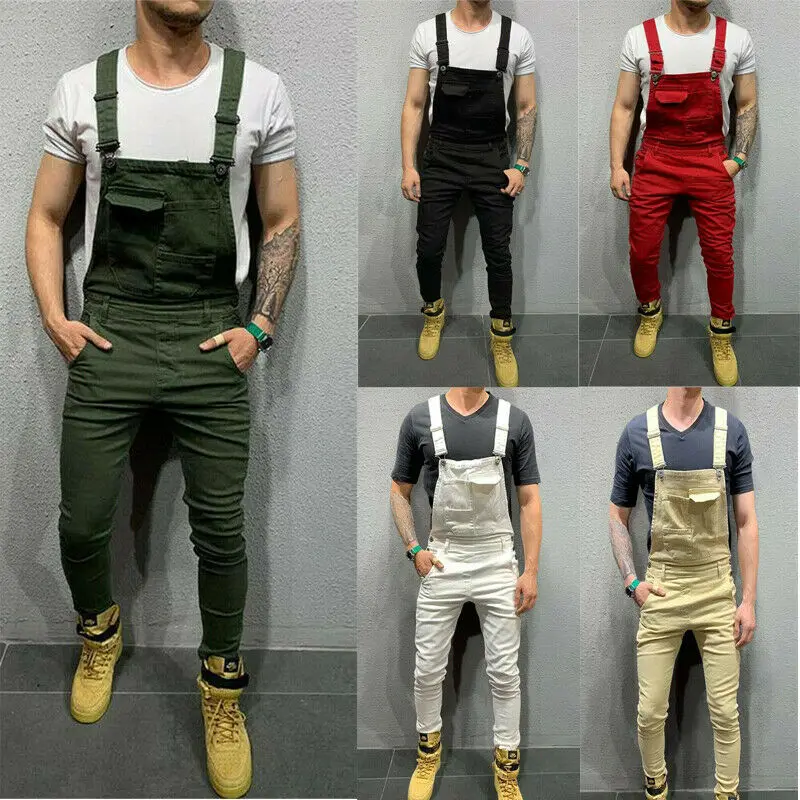Модный мужской комбинезон без рукавов длинные брюки облегающие узкие джинсы