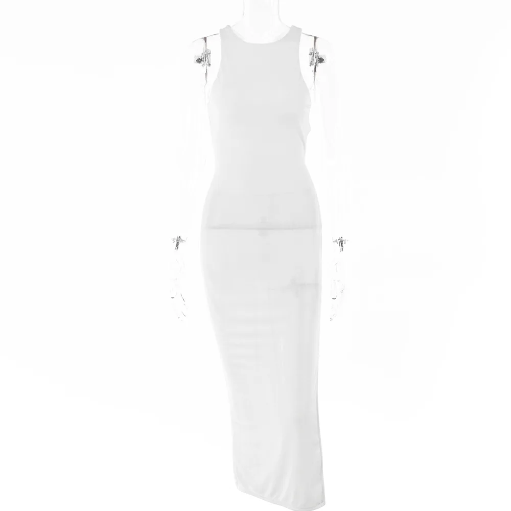 

Beach Dress Women Covers Bikini Cover Up Clothes 2021 Clothing Summer New Sexy Sleeveless Backless Split Length Skirt Print