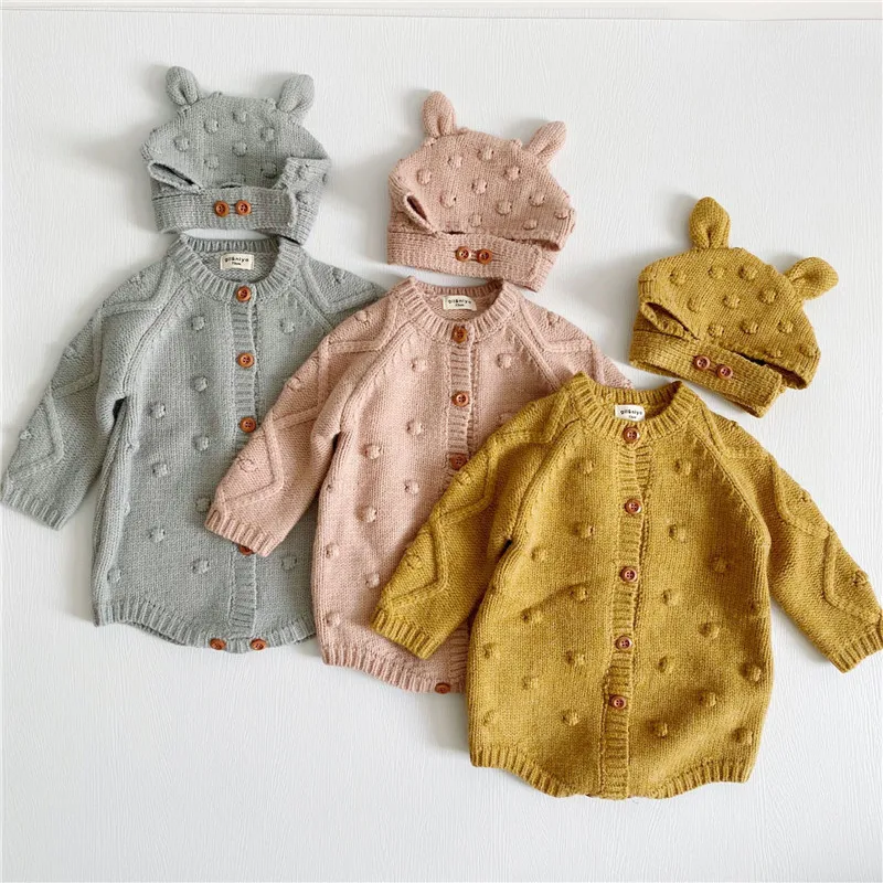 

EnkeliBB Lovely baby Winter Romper and Hat Set Pop Corn Baby Boy Girl Knit Rompers Cute Infant One-piece