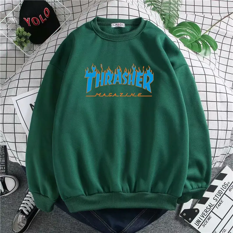 

Spring and Autumn Streetwear Super Fire Sweatshirt New Hoodless Oversize Pullover Street Women's Hip Hop High Street Top