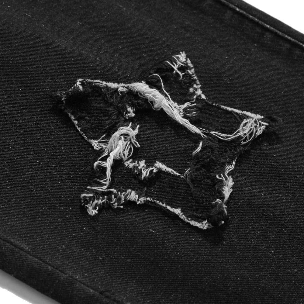 Hip Hop Wide Leg Ripped Jeans Streetwear Men Women Black Jean Frayed Star Baggy Pants Y2k Pantalones De Hombre Loose Cargo Pants