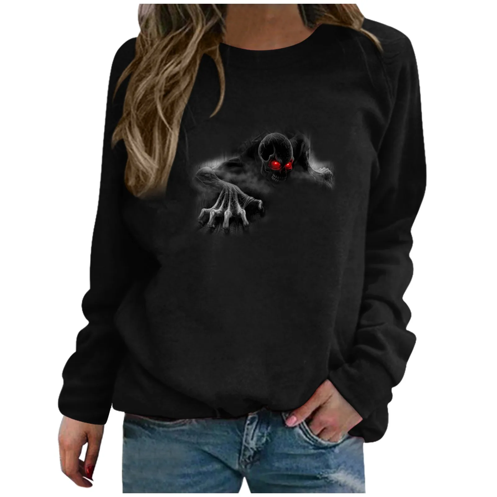

Women Sweatshirt Loose Streetwear Halloween Skull Printed Casual Loose Pullover Long Sleeve Women's Top Sweatshirt Sweat Femme