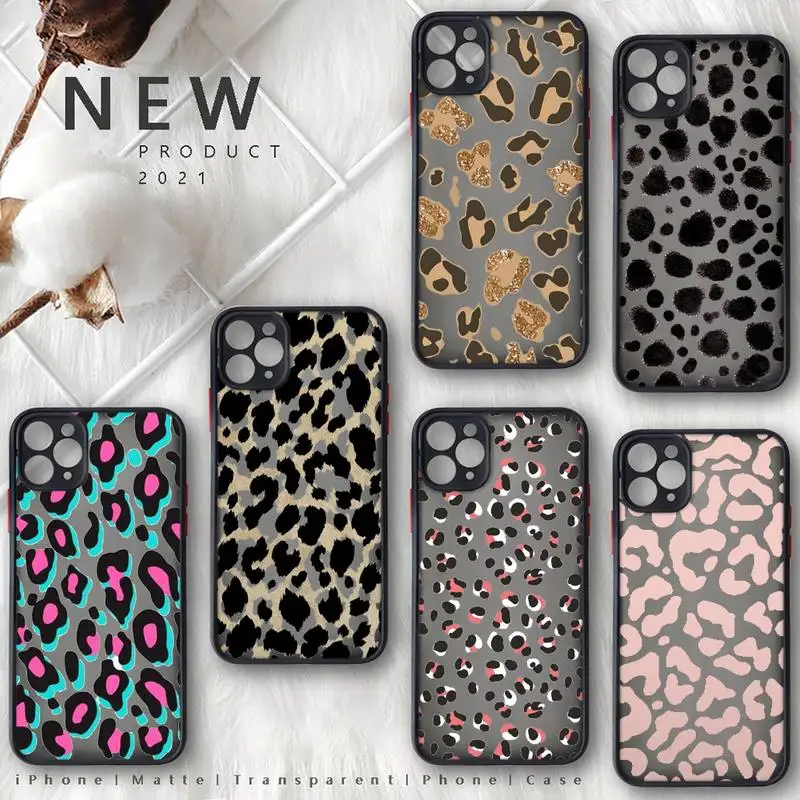 

Leopard Phone Case For iphone 12 11 8 7 plus mini x xs xr pro max matte transparent cover