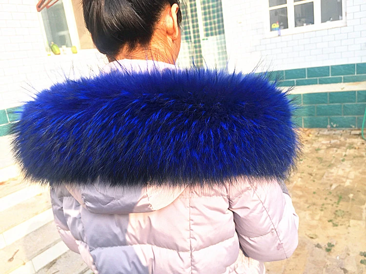 Blue Новинка, зимнее пальто с воротником из меха лисы, меховое пальто с воротником из меха енота, женское роскошное пальто с меховым воротником, модный брендовый женский шарф - Цвет: Blue