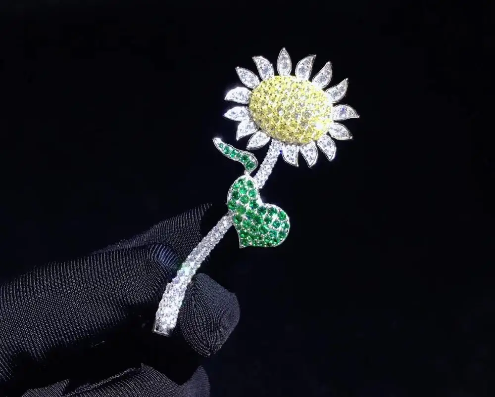 Серебро 925 пробы с кубическим цирконием брошь в виде подсолнуха булавки Изящные