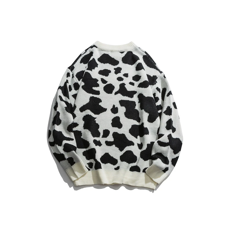 Японский Харадзюку вязаный свитер с вышивкой корова молока для мужчин и женщин