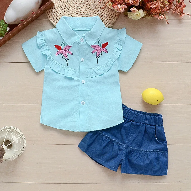 

Baby Girls School Style Clothing Girls Summer Clothing Set Fashion Cotton Short Sleeve Shirts+shorts 2pcs Kids Girls Outfits
