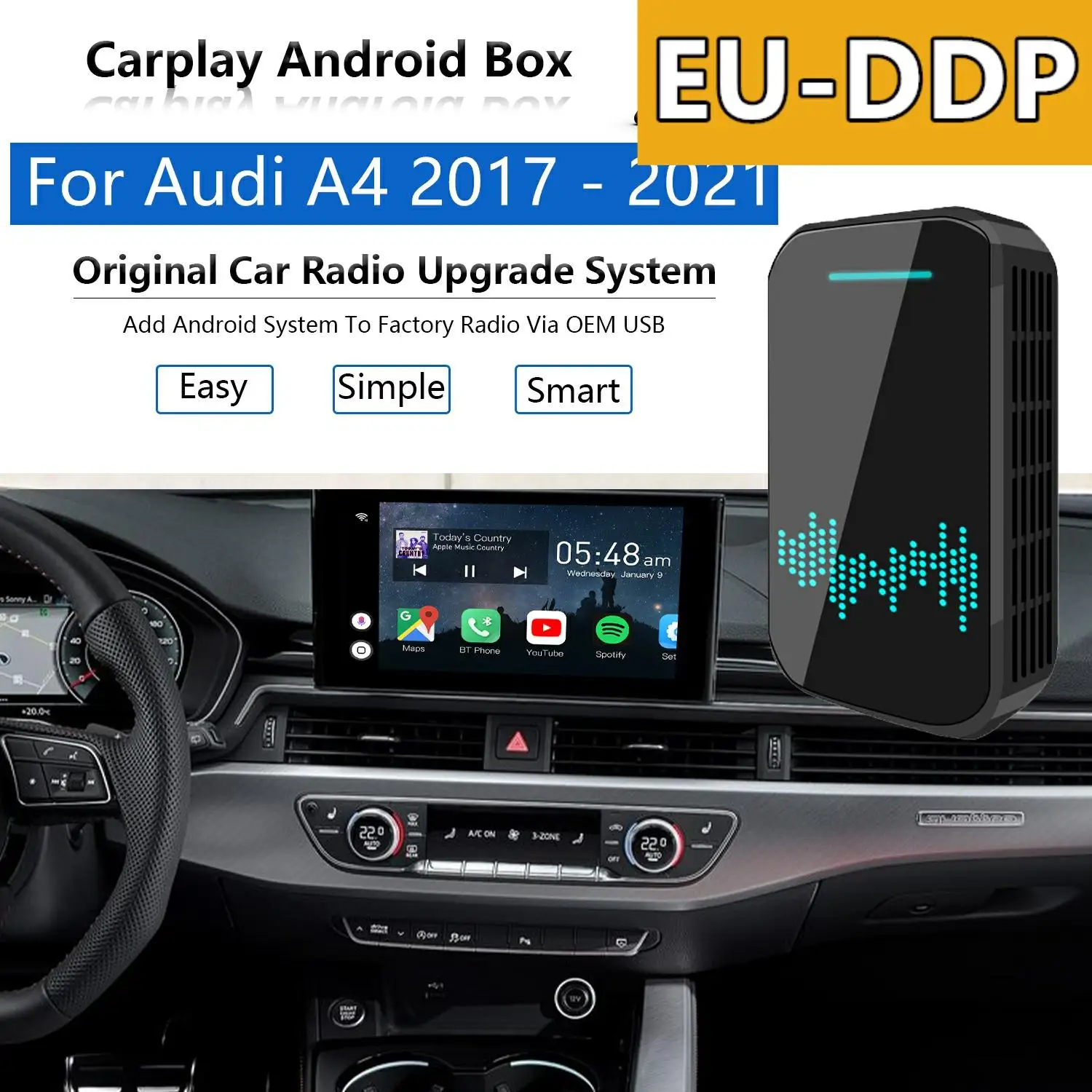 

Радио Carplay обновленный Android для Audi A4 2017 - 2021 Apple беспроводной CP Box Автомобильный мультимедийный плеер Wifi Mirror Link Авто Аудио