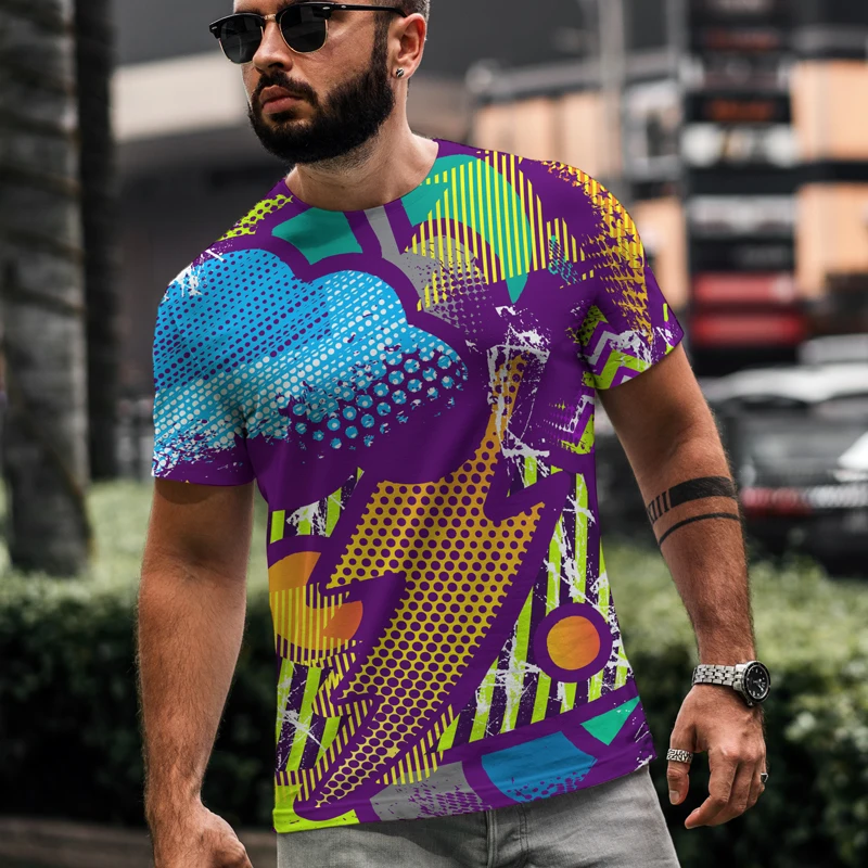 

2021 new men's summer fashion street graffiti t-shirt male casual o-neck street t-shirt male short-sleeved t-shirt top