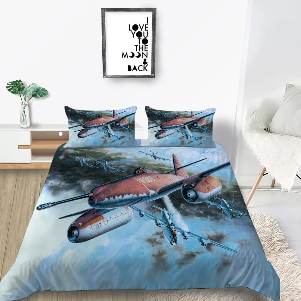 

Red Airplane Bedding Set War Cool Fashionable 3D Duvet Cover Queen King Twin Full Single Double Unique Design Bed Set