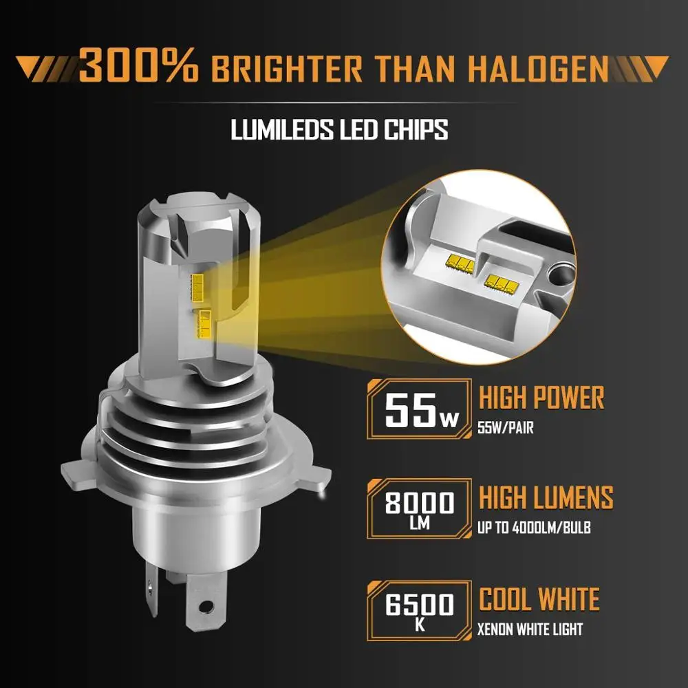 Светодиодные лампы H4 HB2 9003 для автомобиля M3 Mini alto под светом Hi Lo ZES Chips 60W 12000LM enchufe