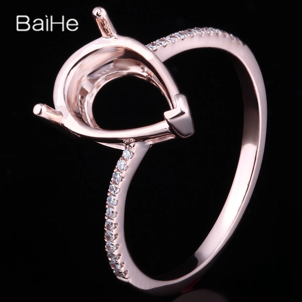 Ювелирные изделия BAIHE Solid 14K розовое золото перламутровое кольцо с полукреплением