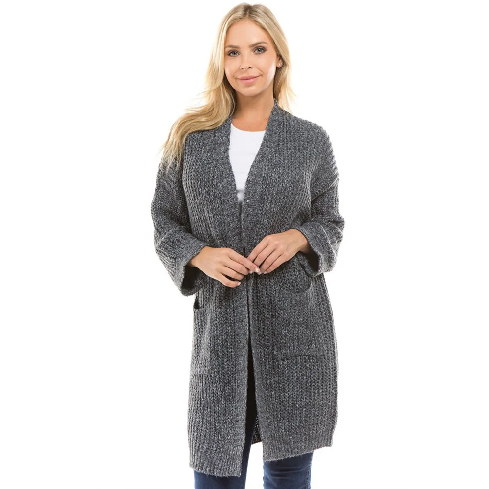 Новинка Осень зима 2019 стильный длинный вязаный кардиган цветной свитер с