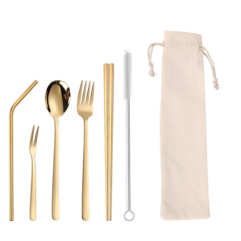 4/8 столовых приборов золотистого Нержавеющая сталь столовый набор в Корейском