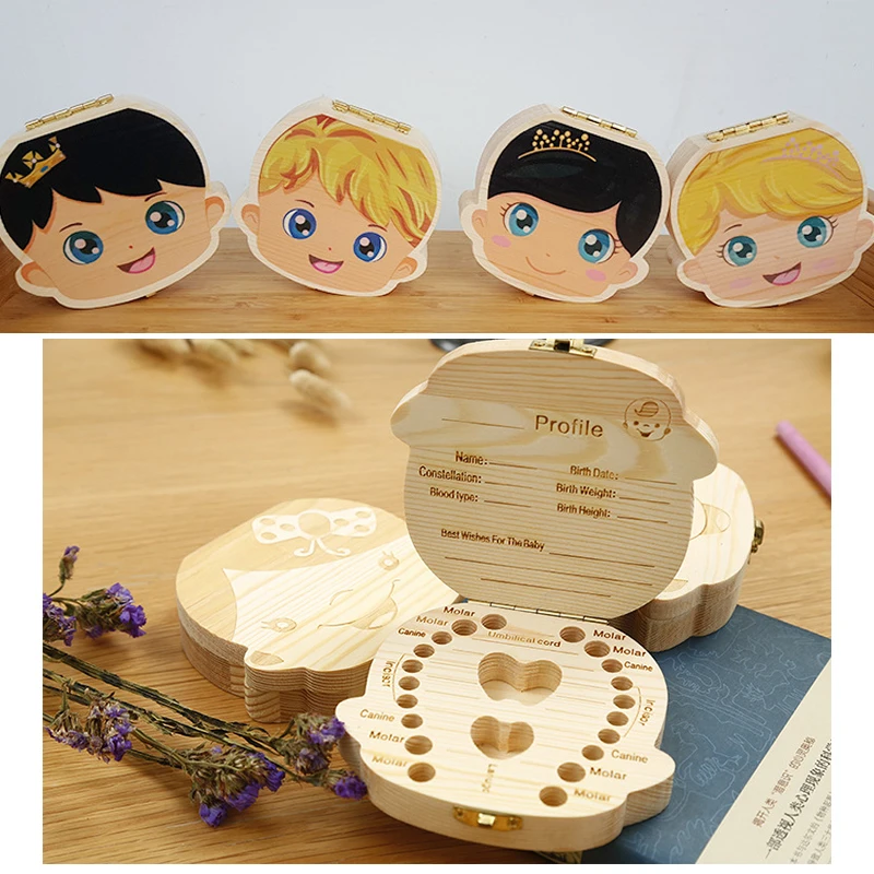 

Baby Wood Tooth Box Organizer Milk Teeth Storage Language Spain English Collect Teeth Umbilica Save Gifts Baby Tooth Box