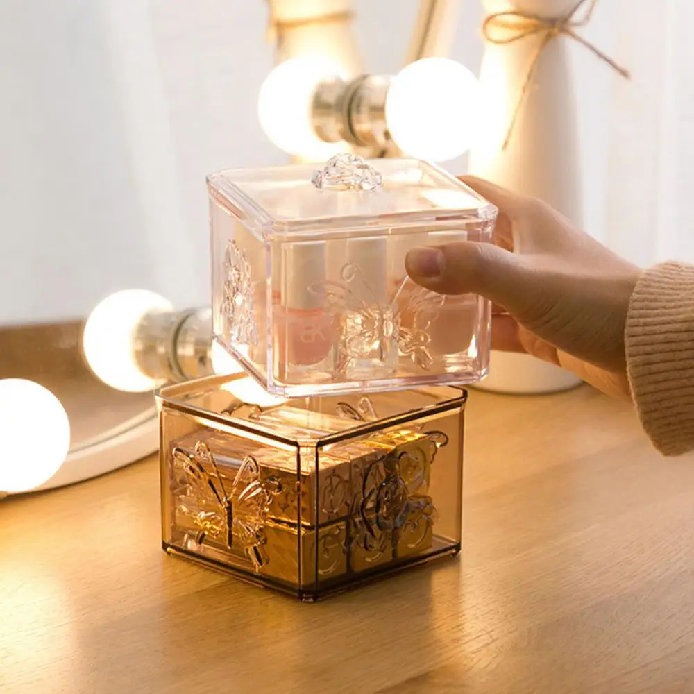 

60% Hot Sales!!! Clear Flower Engraved Lipstick Cotton Pad Container Organizer Swab Storage Box