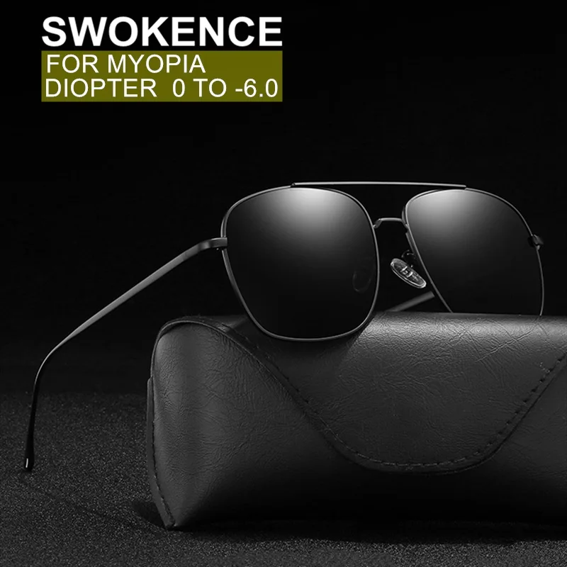 

SWOKENCE High Grade Myopia Sunglasses Women Men Fashion Alloy Frame Polarized Or UV400 Lens Shortsighted Spectacles Outdoor SA15