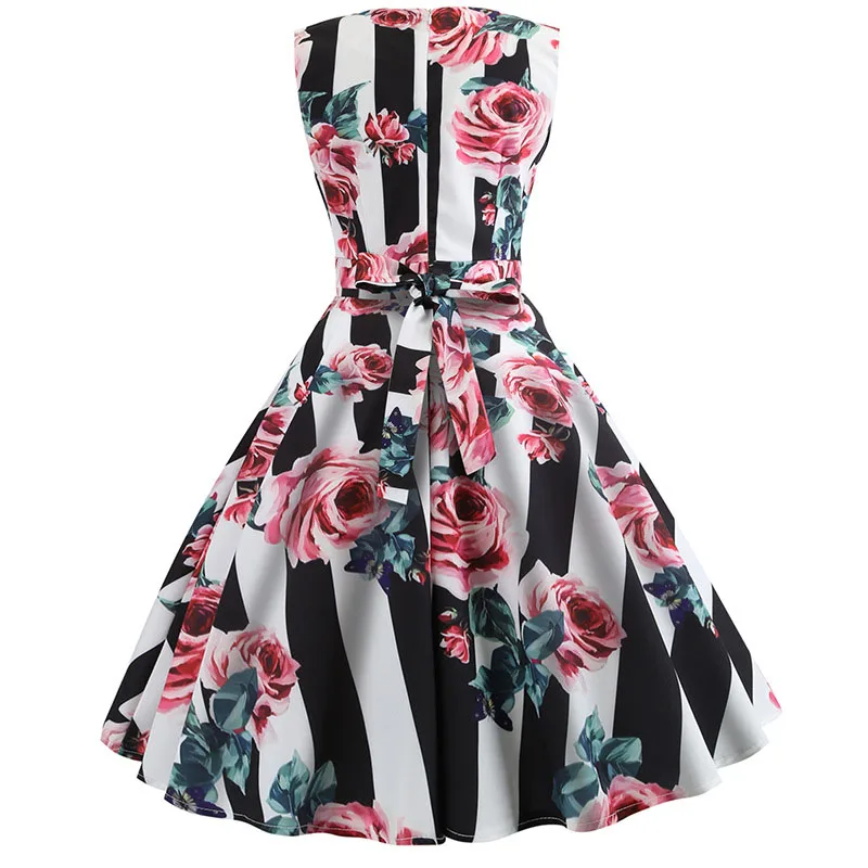

Poker Print Elegant Party Midi Dresses Robe Femme Summer Women Vintage Big Swing Hepburn Rockabilly Dress Casual Plus Size