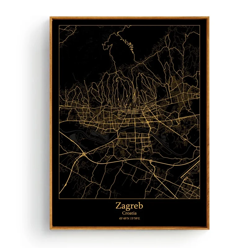 Англия Йорк Загреб Хорватия Сарагоса Испания Zurich Швейцария карта холст постер