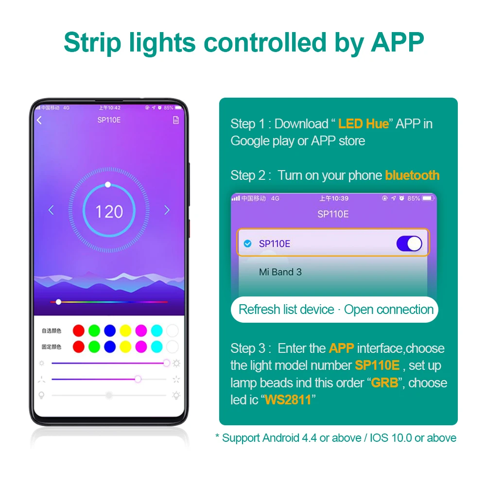 Акция 12 в RGB Гибкая полоса WS 2811 светодиодный + SP110E Bluetooth контроллер адаптер для