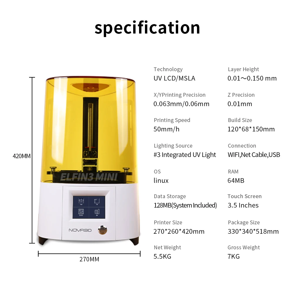 NOVA3D Новое поступление Elfin3 мини 3D принтер 5 дюймовый ЖК УФ Смола принтеры печать WIFI