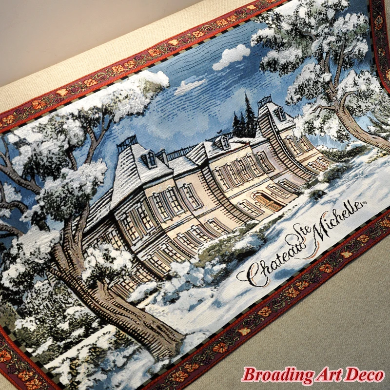 

CASTEL IN THE SNOW JACQUARD WEAVE TAPESTRY WALL HANGING GOBELIN HOME TEXTILE DECORATION AUBUSSON COTTON 100% BIG SIZE 138X80CM