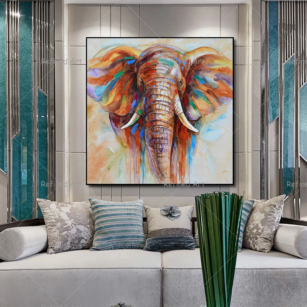 

Картина маслом Ручная роспись настенное искусство абстрактные животные слоны домашняя Спальня Гостиная Декор холст без рамки