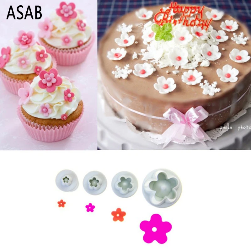 

DIY Baking Tools 4Pcs Plum Flower Plunger Mousse Fondant Silicone Mold Bakeware Cutter Sugarcraft Christmas Cake Tools