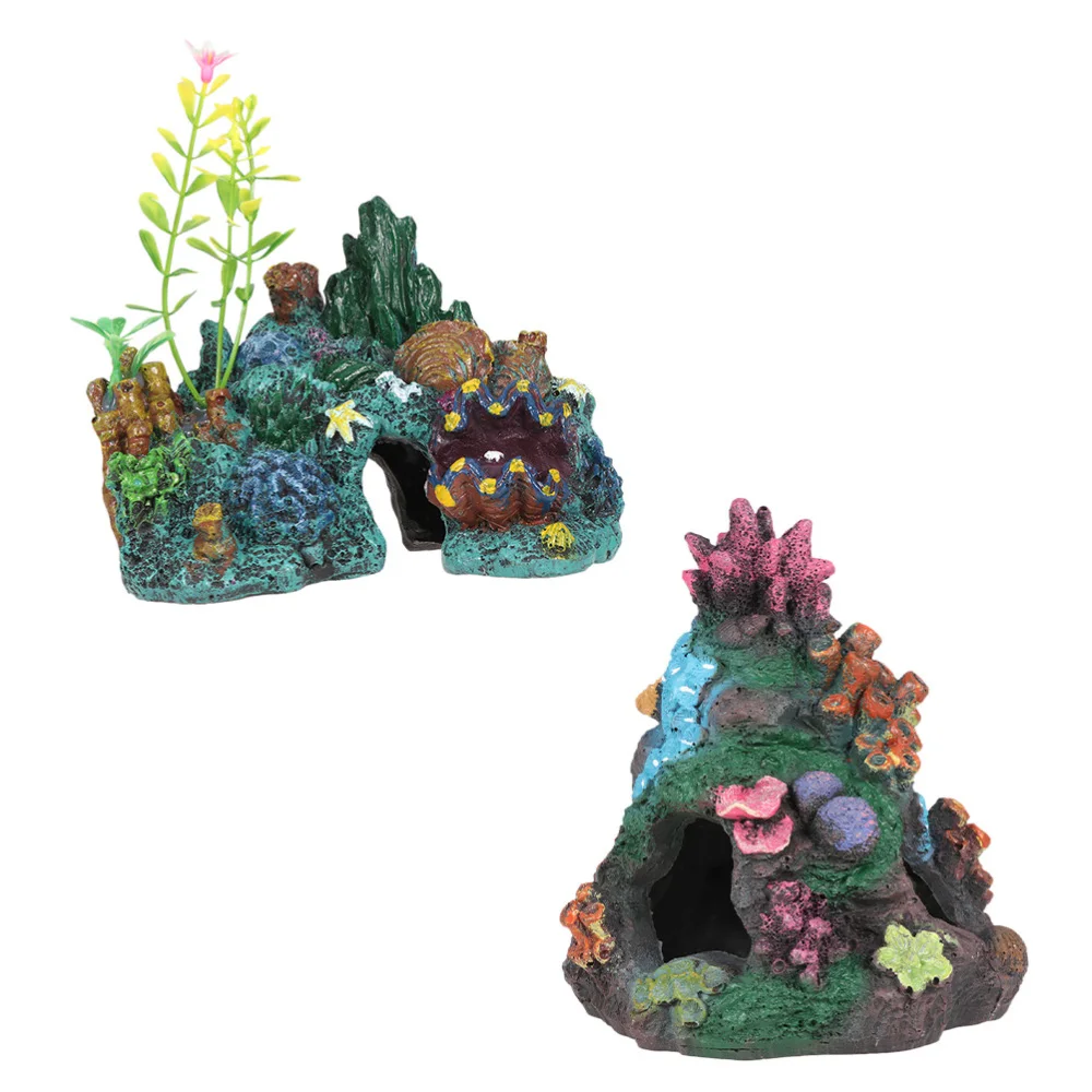 

2pcs Delicate Fish Tank Decoration Creative Artificial Rockery Resin Adornment