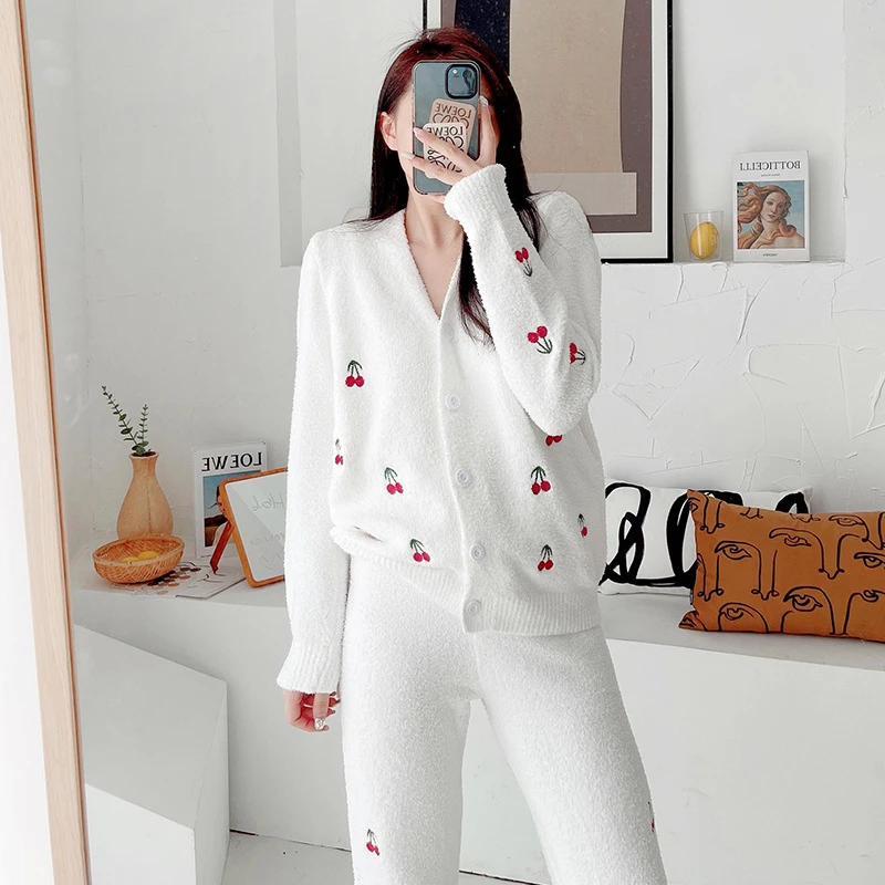 3PCS Pajama Set Women Winter Sleepwear Warm Velvet Homewear Suits Thick Cute Flanel Pyjamas Robe Set Soft Loungewear Pijamas