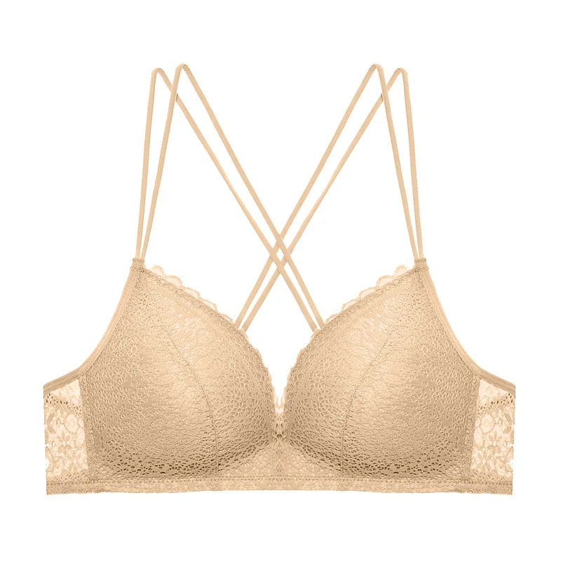 SKIN BRA Новинка, женское нижнее белье, комплект с бюстгальтером, кружевной сексуальный бюстгальтер пуш-ап и трусики, удобный бюстгальтер с бантом, регулируемый бюстгальтер с глубоким v-образным вырезом - Цвет: SKIN BRA