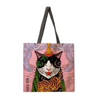 japanese samurai cat print shopping bag lady handbag one shoulder large capacity handbag lady tote bag