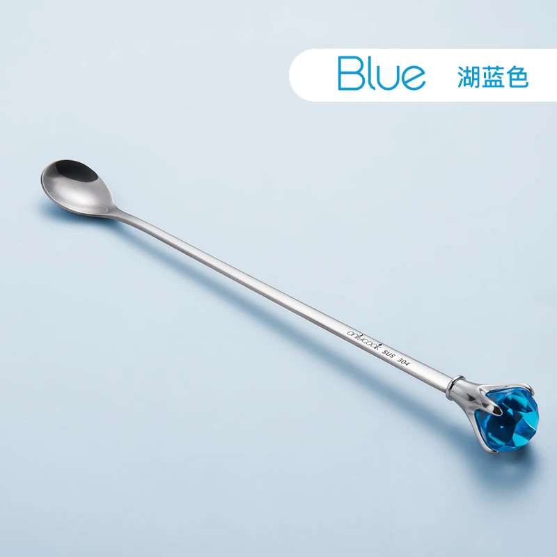 blue Onlycook Творческий алмаз длинной ручкой 304 ложка для перемешивания молока из нержавеющей стали - Цвет: blue