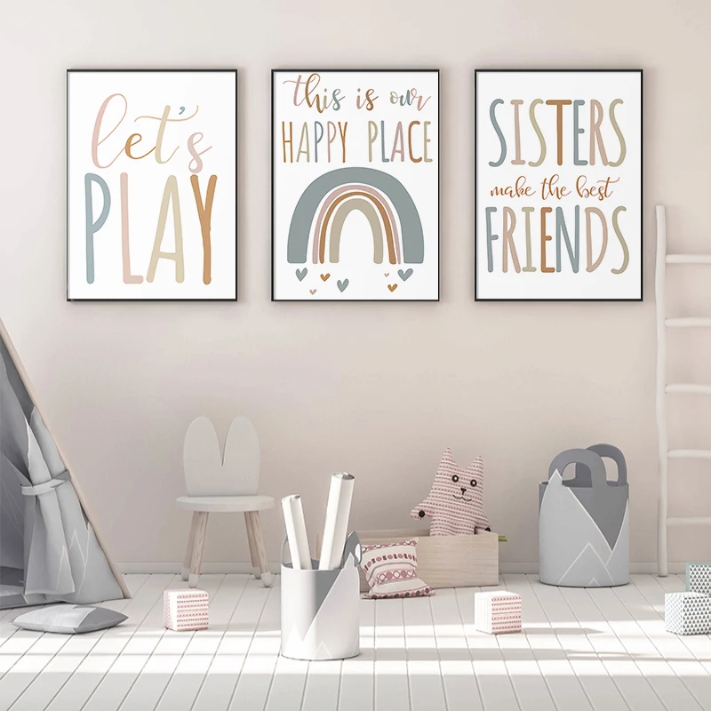 

Baby Nursery Wall Art Child Poster Cartoon Rainbow Print Canvas Painting Minimalist Quotes Nordic Pictures Kids Room Decoration