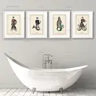 Винтажная забавная Настенная картина в виде осьминога в стиле унитаза, плакат в стиле ретро, готика, стимпанк, настенные картины для ванной, холст, картина, декор