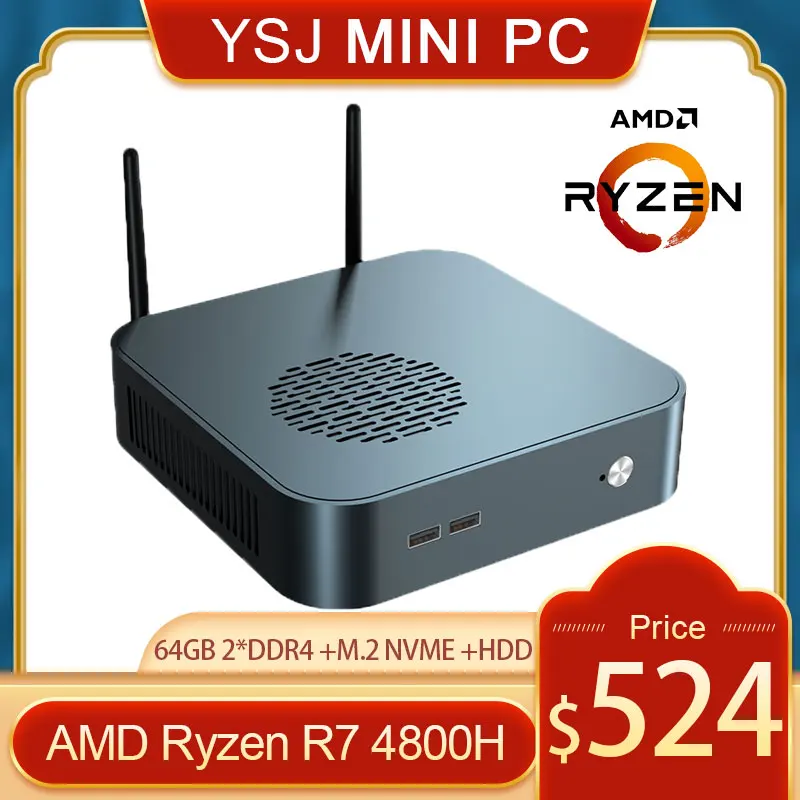 

7nm AMD Mini PC Ryzen 7 4800H 8 Core Gaming Computer 2*DDR4 M.2 NVMe Windows 10 Pro 4K Radeon Graphics AX200 WiFi6 Bluetooth 5.1