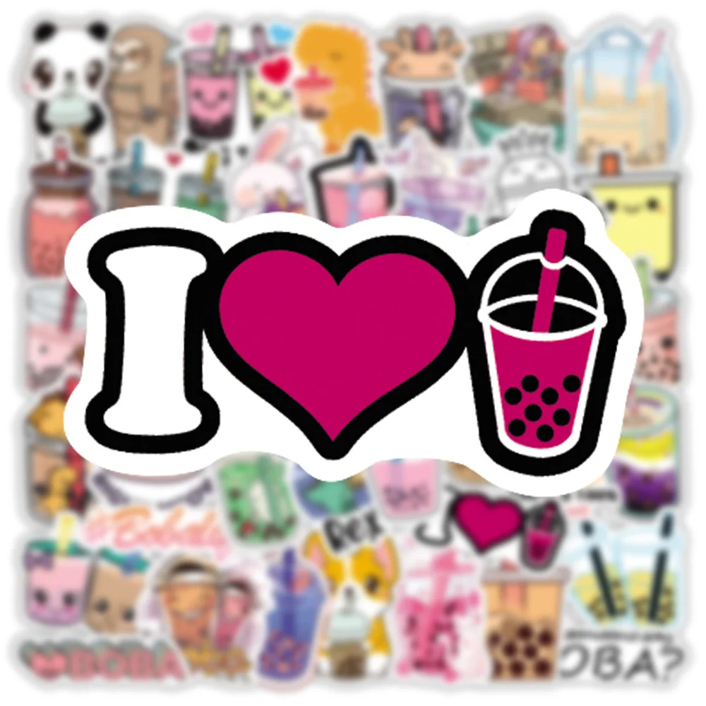 50PCS Cute Cartoon Pearl Milk Tea Stickers Pack for Girl Boba Bubble Teas Decal Sticker To DIY Stationery Luggage Laptop