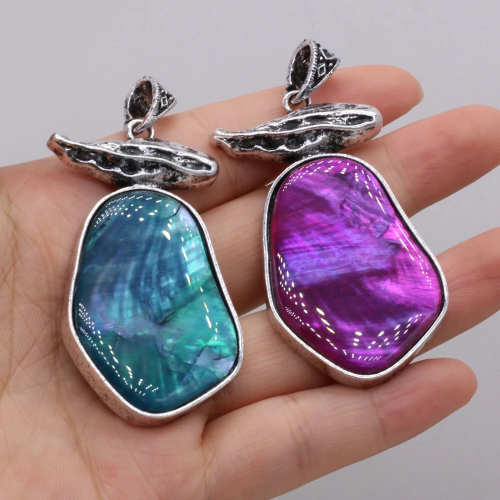 

Retro Ethnic Style Natural Alloy Shell Geometry Mixed Color Pendant Charms for Jewelry Making DIY Necklace Accessories 30x55mm