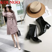 kolnoo new style handmade ladies chunky heels martin boots patent leather front zipper ankle boots largesize 33 52 fashion shoes