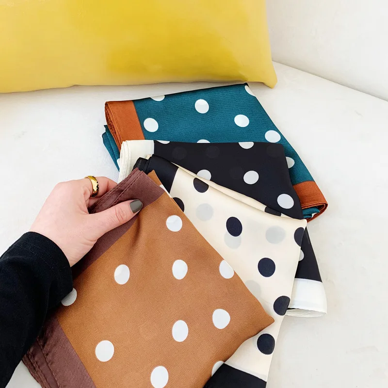 

Fashion dot Scarf Women 2021 New Hijab Square Silk Scarves Brand Neckerchief Soft Bandana Female Neck Scarves Winter Shawl
