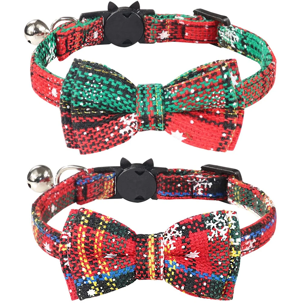 

Cat Collar with Christmas Snowflake Pattern Bow tie and Tiny Bell, Adorable Collar with Light Adjustable Buckle Pet Accessories