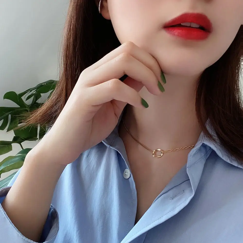 Женское колье из стерлингового серебра 925 пробы с одним кольцом циркония