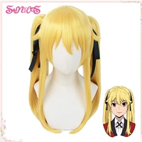 sunxxcos kakegurui mary saotome meari blonde ponytails heat resistant hair cosplay anime wig black silk ribbon wig cap