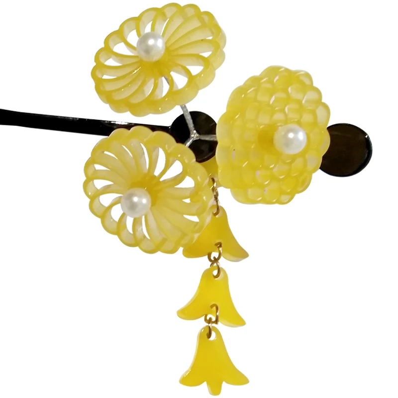 1 шт. Классическая ажурная заколка в японском стиле с цветами и кисточками для