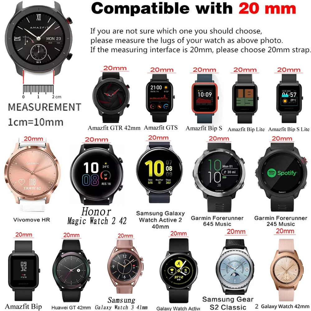 

Hot 20mm silicone band For Huami Amazfit GTR 42/Bip U/S/GTS 2/2e correa Smart Replacement Strap Quick installation Accessories
