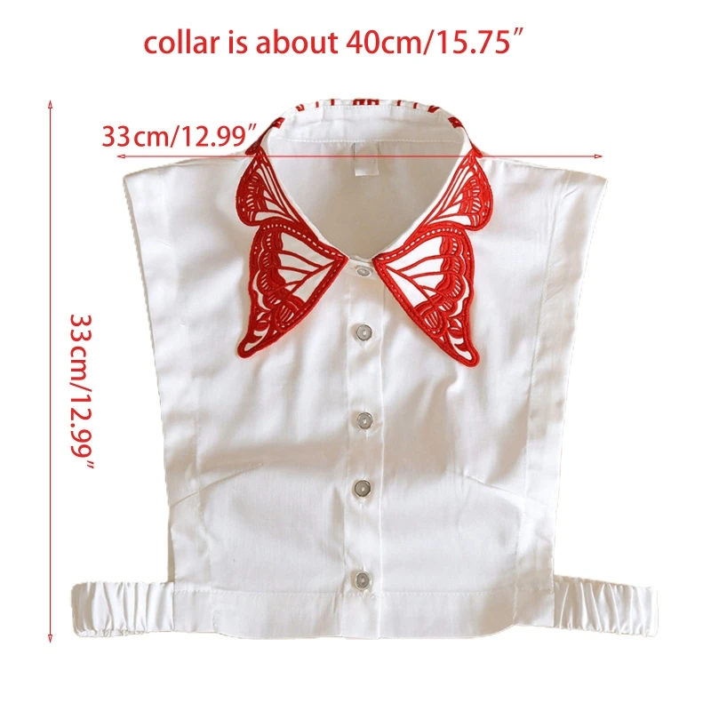 

Women Butterfly Embroidery Lapel False Fake Collar Button Down Detachable Half Blouse Top Dickey Autumn Sweater Decorative Cloth