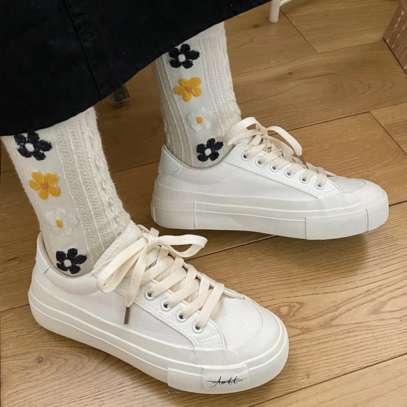 

Canvas Sneakers Woman Vulcanized Shoes Yellow 2021 Spring New Trendy Skateboard Casual Shoes Flats Ladies Platform Sneaker BA-30